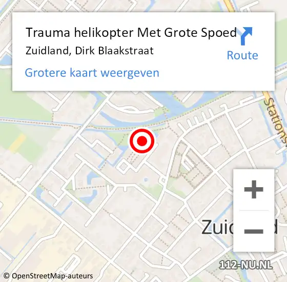 Locatie op kaart van de 112 melding: Trauma helikopter Met Grote Spoed Naar Zuidland, Dirk Blaakstraat op 19 februari 2022 15:29