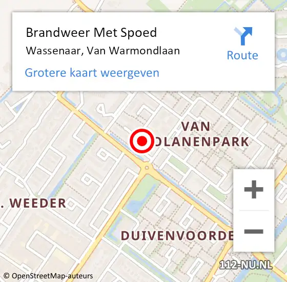 Locatie op kaart van de 112 melding: Brandweer Met Spoed Naar Wassenaar, Van Warmondlaan op 19 februari 2022 15:34