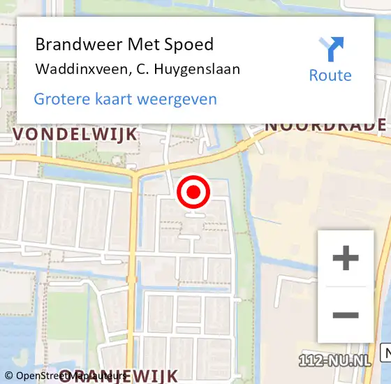 Locatie op kaart van de 112 melding: Brandweer Met Spoed Naar Waddinxveen, C. Huygenslaan op 19 februari 2022 15:42