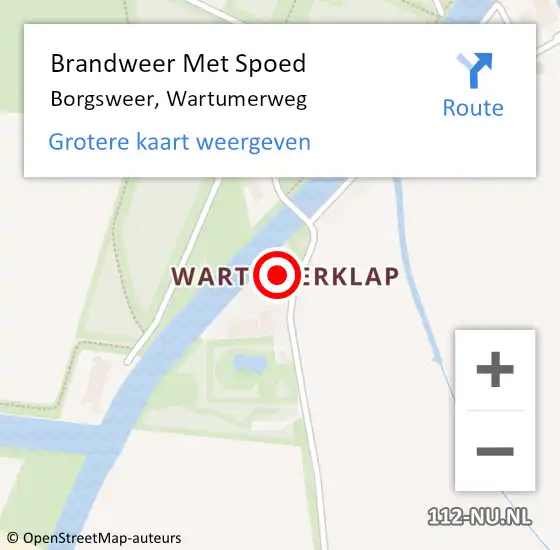 Locatie op kaart van de 112 melding: Brandweer Met Spoed Naar Borgsweer, Wartumerweg op 19 februari 2022 15:43