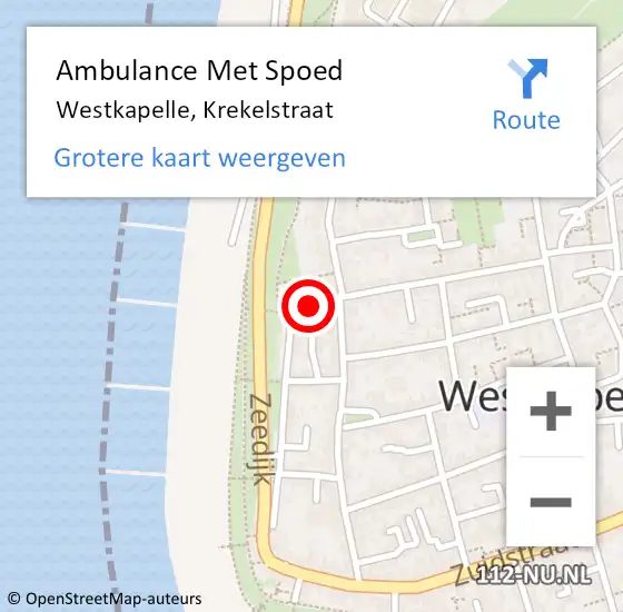 Locatie op kaart van de 112 melding: Ambulance Met Spoed Naar Westkapelle, Krekelstraat op 8 juli 2014 21:04