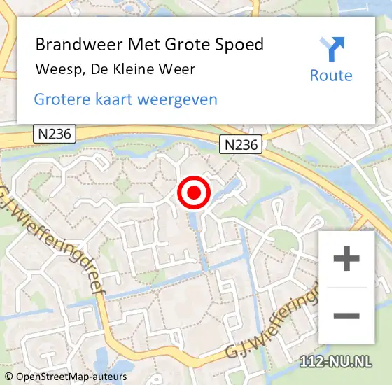 Locatie op kaart van de 112 melding: Brandweer Met Grote Spoed Naar Weesp, De Kleine Weer op 19 februari 2022 15:57