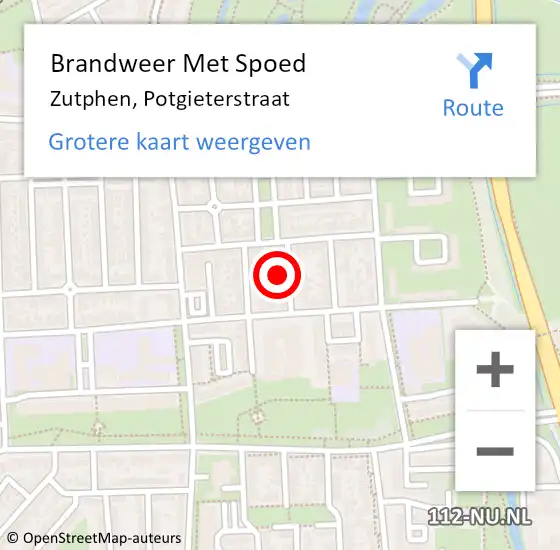 Locatie op kaart van de 112 melding: Brandweer Met Spoed Naar Zutphen, Potgieterstraat op 19 februari 2022 16:00