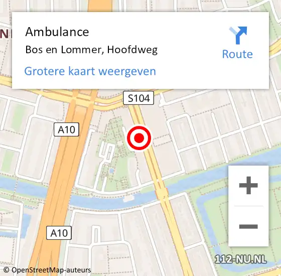 Locatie op kaart van de 112 melding: Ambulance Bos en Lommer, Hoofdweg op 8 juli 2014 21:09