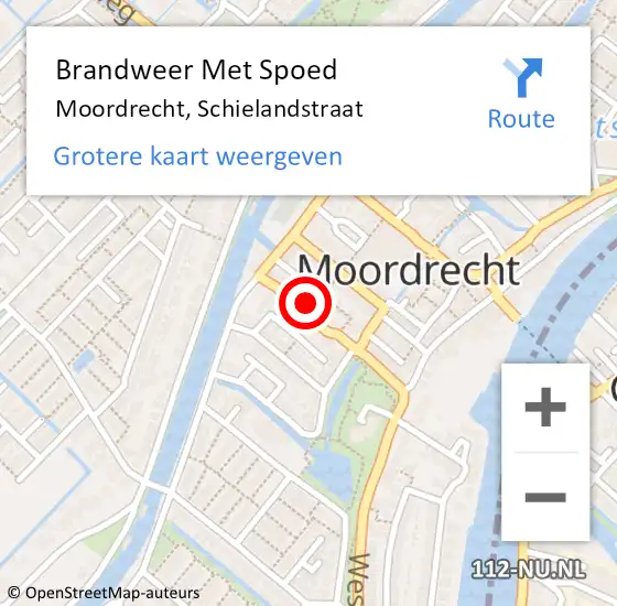 Locatie op kaart van de 112 melding: Brandweer Met Spoed Naar Moordrecht, Schielandstraat op 19 februari 2022 16:04