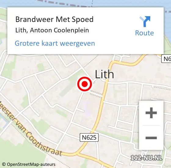 Locatie op kaart van de 112 melding: Brandweer Met Spoed Naar Lith, Antoon Coolenplein op 19 februari 2022 16:05