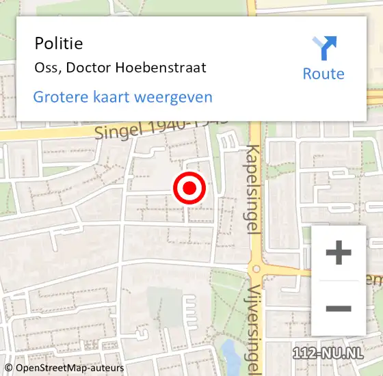 Locatie op kaart van de 112 melding: Politie Oss, Doctor Hoebenstraat op 19 februari 2022 16:26