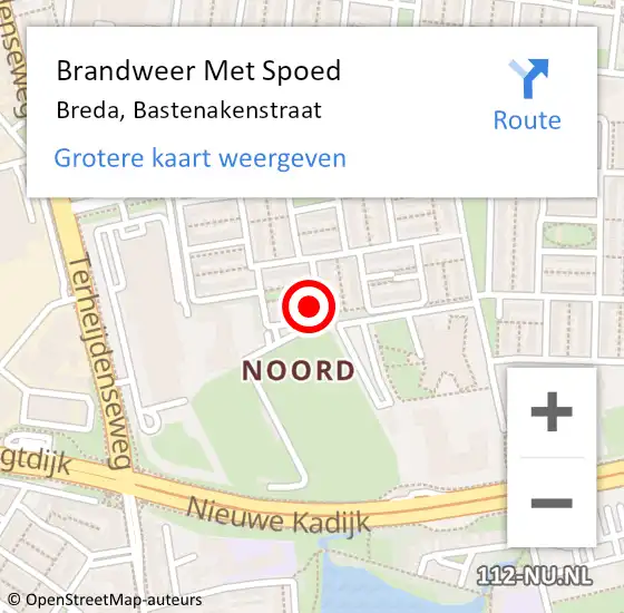 Locatie op kaart van de 112 melding: Brandweer Met Spoed Naar Breda, Bastenakenstraat op 19 februari 2022 16:29