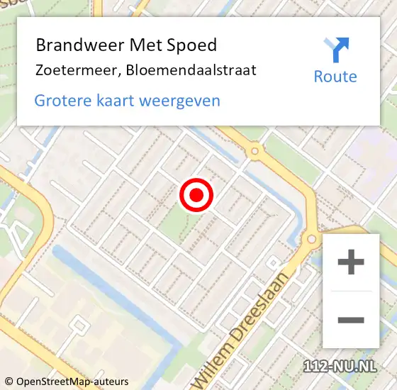 Locatie op kaart van de 112 melding: Brandweer Met Spoed Naar Zoetermeer, Bloemendaalstraat op 19 februari 2022 16:31