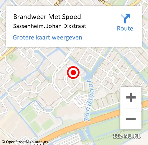 Locatie op kaart van de 112 melding: Brandweer Met Spoed Naar Sassenheim, Johan Dixstraat op 19 februari 2022 16:35