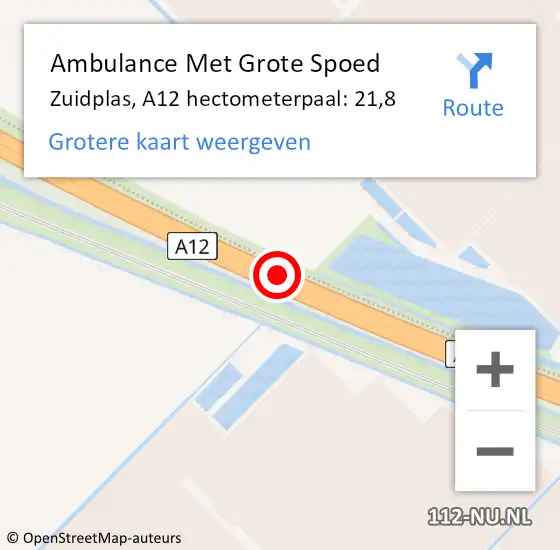 Locatie op kaart van de 112 melding: Ambulance Met Grote Spoed Naar Zuidplas, A12 hectometerpaal: 21,8 op 19 februari 2022 16:41