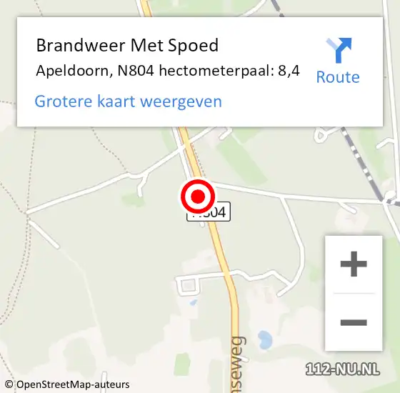 Locatie op kaart van de 112 melding: Brandweer Met Spoed Naar Apeldoorn, N804 hectometerpaal: 8,4 op 19 februari 2022 16:52