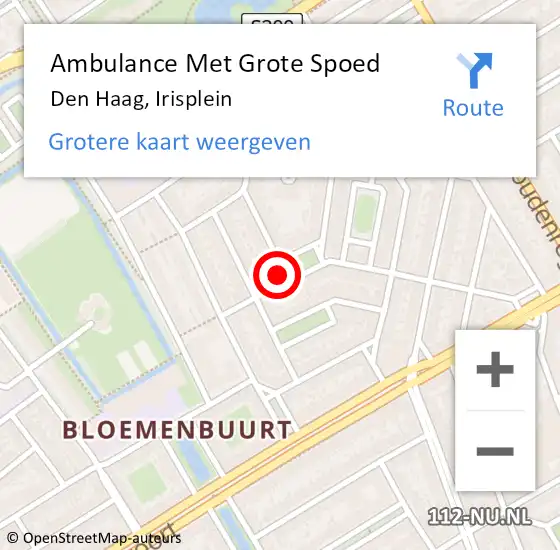 Locatie op kaart van de 112 melding: Ambulance Met Grote Spoed Naar Den Haag, Irisplein op 19 februari 2022 17:01