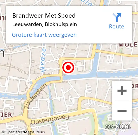 Locatie op kaart van de 112 melding: Brandweer Met Spoed Naar Leeuwarden, Blokhuisplein op 19 februari 2022 17:20