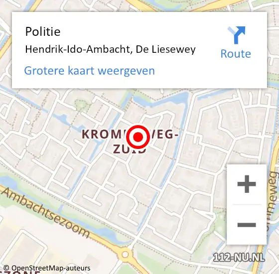 Locatie op kaart van de 112 melding: Politie Hendrik-Ido-Ambacht, De Liesewey op 19 februari 2022 17:30