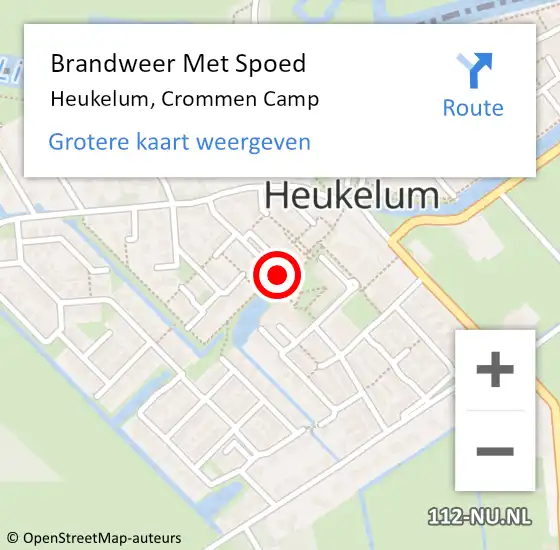 Locatie op kaart van de 112 melding: Brandweer Met Spoed Naar Heukelum, Crommen Camp op 19 februari 2022 17:35