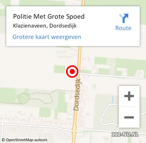 Locatie op kaart van de 112 melding: Politie Met Grote Spoed Naar Klazienaveen, Dordsedijk op 19 februari 2022 17:46