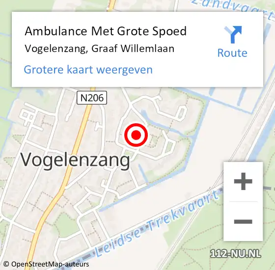 Locatie op kaart van de 112 melding: Ambulance Met Grote Spoed Naar Vogelenzang, Graaf Willemlaan op 19 februari 2022 17:54