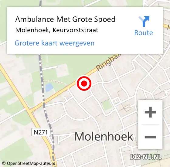 Locatie op kaart van de 112 melding: Ambulance Met Grote Spoed Naar Molenhoek, Keurvorststraat op 19 februari 2022 17:56