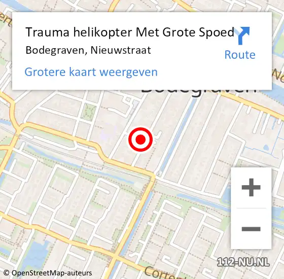 Locatie op kaart van de 112 melding: Trauma helikopter Met Grote Spoed Naar Bodegraven, Nieuwstraat op 19 februari 2022 18:03