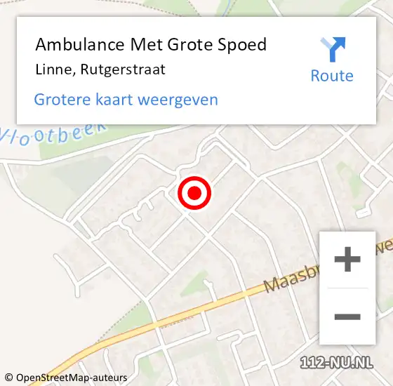 Locatie op kaart van de 112 melding: Ambulance Met Grote Spoed Naar Linne, Rutgerstraat op 19 februari 2022 18:12