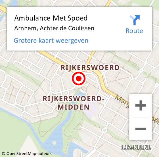 Locatie op kaart van de 112 melding: Ambulance Met Spoed Naar Arnhem, Achter de Coulissen op 19 februari 2022 18:32