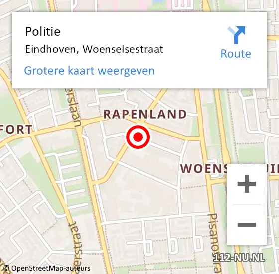 Locatie op kaart van de 112 melding: Politie Eindhoven, Woenselsestraat op 19 februari 2022 18:35