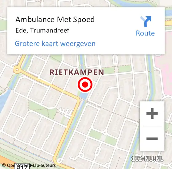 Locatie op kaart van de 112 melding: Ambulance Met Spoed Naar Ede, Trumandreef op 19 februari 2022 18:45