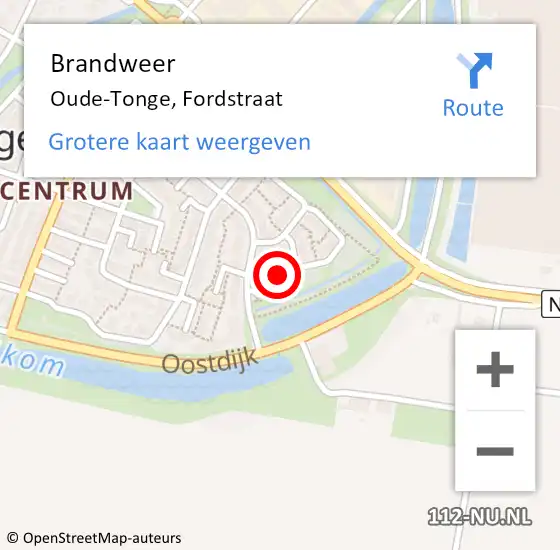 Locatie op kaart van de 112 melding: Brandweer Oude-Tonge, Fordstraat op 19 februari 2022 18:52