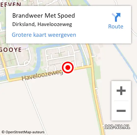 Locatie op kaart van de 112 melding: Brandweer Met Spoed Naar Dirksland, Haveloozeweg op 19 februari 2022 18:55