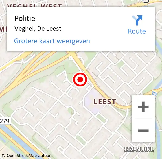 Locatie op kaart van de 112 melding: Politie Veghel, De Leest op 19 februari 2022 19:03