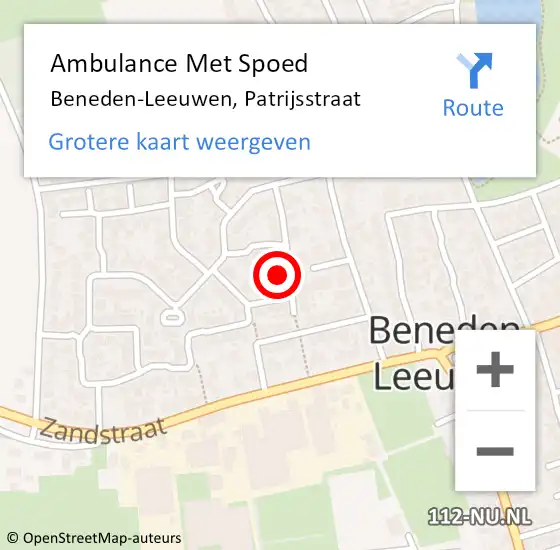 Locatie op kaart van de 112 melding: Ambulance Met Spoed Naar Beneden-Leeuwen, Patrijsstraat op 19 februari 2022 19:04