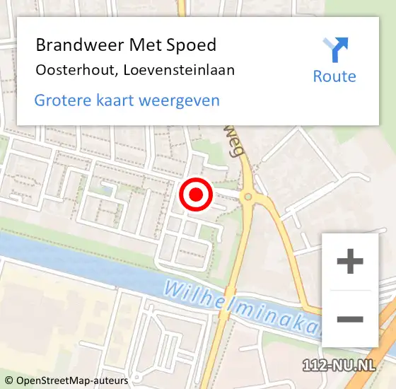 Locatie op kaart van de 112 melding: Brandweer Met Spoed Naar Oosterhout, Loevensteinlaan op 19 februari 2022 19:04