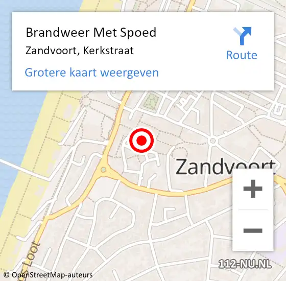 Locatie op kaart van de 112 melding: Brandweer Met Spoed Naar Zandvoort, Kerkstraat op 19 februari 2022 19:15