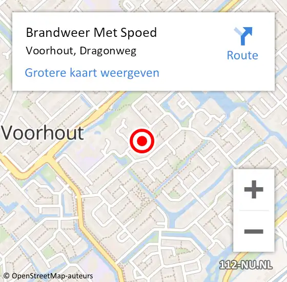 Locatie op kaart van de 112 melding: Brandweer Met Spoed Naar Voorhout, Dragonweg op 19 februari 2022 19:23