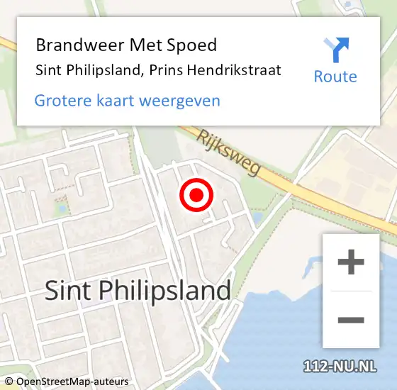 Locatie op kaart van de 112 melding: Brandweer Met Spoed Naar Sint Philipsland, Prins Hendrikstraat op 19 februari 2022 19:36