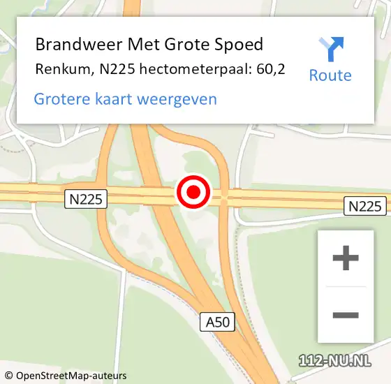 Locatie op kaart van de 112 melding: Brandweer Met Grote Spoed Naar Renkum, N225 hectometerpaal: 60,2 op 19 februari 2022 19:39