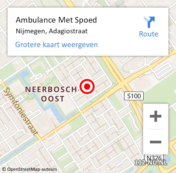 Locatie op kaart van de 112 melding: Ambulance Met Spoed Naar Nijmegen, Adagiostraat op 19 februari 2022 19:39