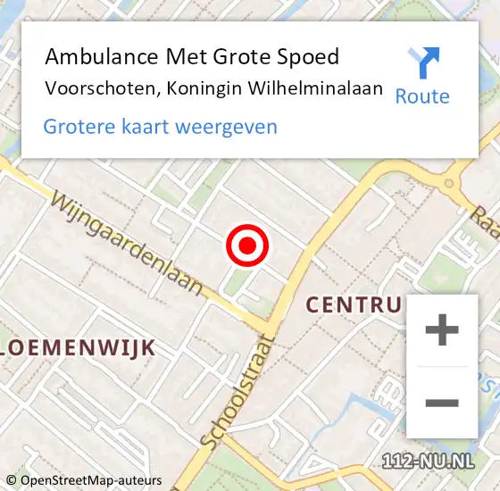 Locatie op kaart van de 112 melding: Ambulance Met Grote Spoed Naar Voorschoten, Koningin Wilhelminalaan op 19 februari 2022 19:39