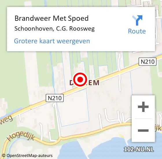 Locatie op kaart van de 112 melding: Brandweer Met Spoed Naar Schoonhoven, C.G. Roosweg op 19 februari 2022 19:40