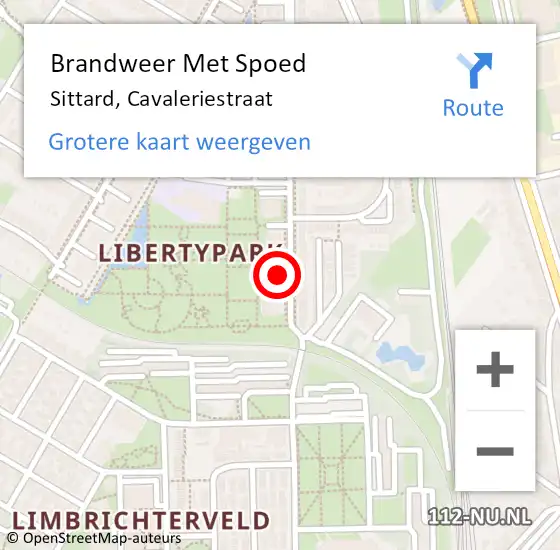 Locatie op kaart van de 112 melding: Brandweer Met Spoed Naar Sittard, Cavaleriestraat op 19 februari 2022 19:40