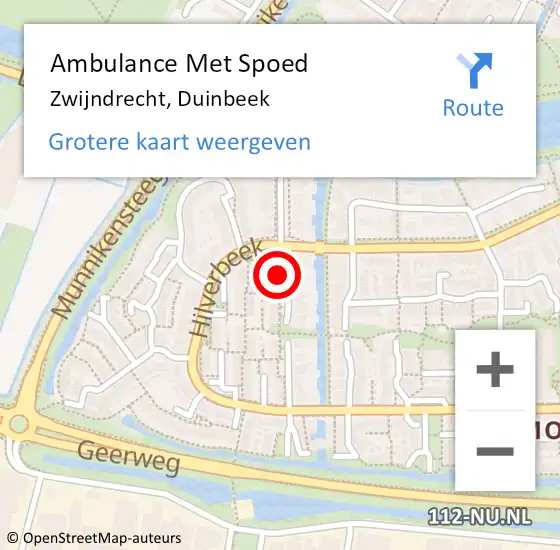 Locatie op kaart van de 112 melding: Ambulance Met Spoed Naar Zwijndrecht, Duinbeek op 19 februari 2022 20:01