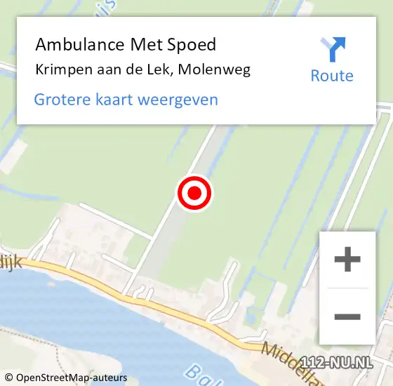 Locatie op kaart van de 112 melding: Ambulance Met Spoed Naar Krimpen aan de Lek, Molenweg op 19 februari 2022 20:16