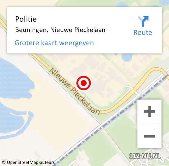 Locatie op kaart van de 112 melding: Politie Beuningen, Nieuwe Pieckelaan op 19 februari 2022 20:30