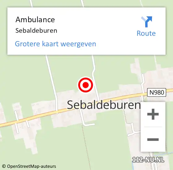 Locatie op kaart van de 112 melding: Ambulance Sebaldeburen op 19 februari 2022 20:33