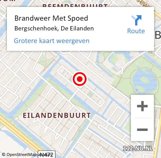 Locatie op kaart van de 112 melding: Brandweer Met Spoed Naar Bergschenhoek, De Eilanden op 19 februari 2022 20:59