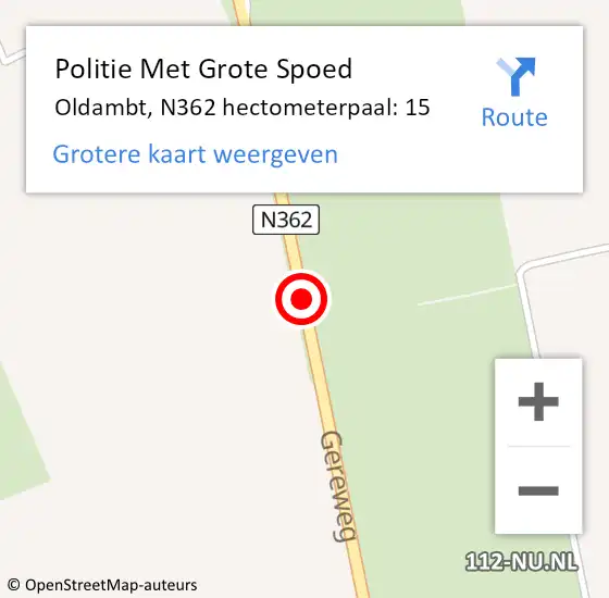 Locatie op kaart van de 112 melding: Politie Met Grote Spoed Naar Oldambt, N362 hectometerpaal: 15 op 19 februari 2022 21:04