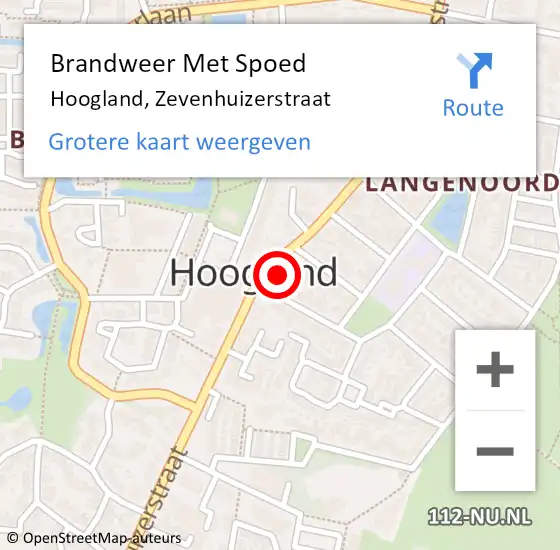 Locatie op kaart van de 112 melding: Brandweer Met Spoed Naar Hoogland, Zevenhuizerstraat op 19 februari 2022 21:08