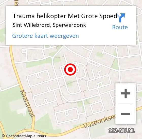 Locatie op kaart van de 112 melding: Trauma helikopter Met Grote Spoed Naar Sint Willebrord, Sperwerdonk op 19 februari 2022 21:08