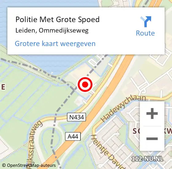 Locatie op kaart van de 112 melding: Politie Met Grote Spoed Naar Leiden, Ommedijkseweg op 19 februari 2022 21:16